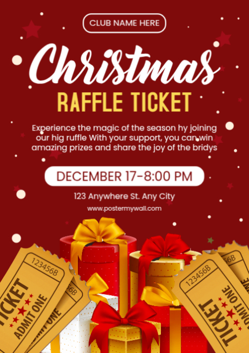 Red Maximalist Christmas Raffle Ticket Contest A2 Template | PosterMyWall