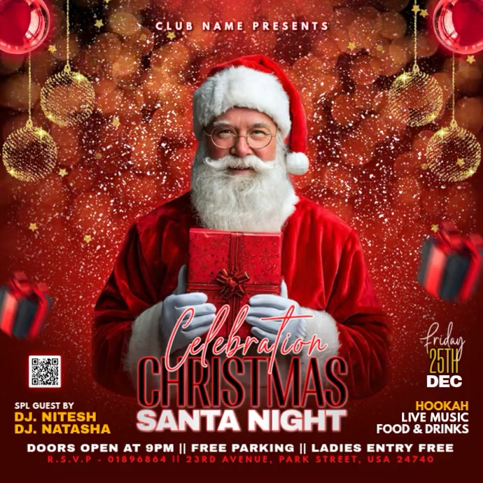 Red Maximalist Christmas Santa Night Instagram Post Template | PosterMyWall