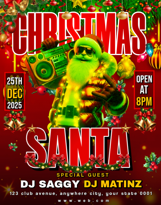 Red Maximalist Christmas Santa Night Party Poster/wallboard Template ...