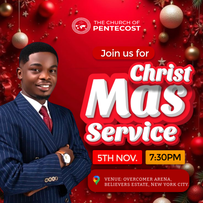 Red Maximalist Christmas Service Instagram Post Template | PosterMyWall