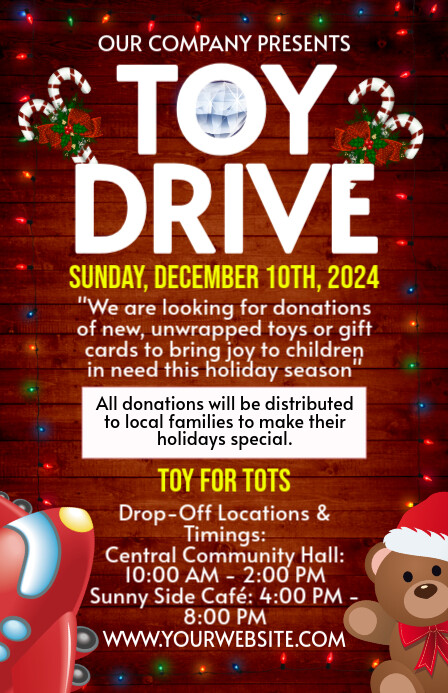 Red Maximalist Christmas Toy Drive,giveaway,event  Tabloid template