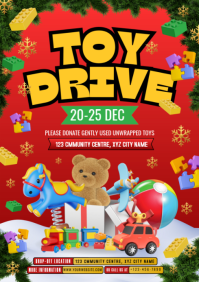 Red Maximalist Christmas Toy Drive A4 template
