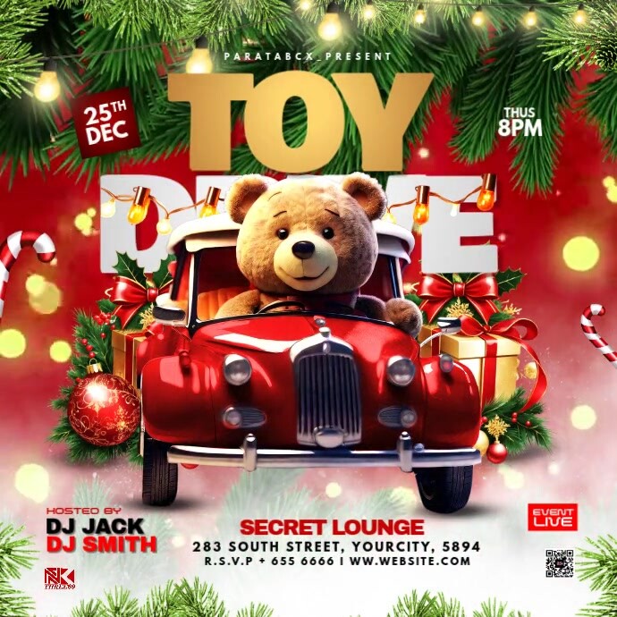 Red Maximalist Christmas Toy Drive Square (1:1) template