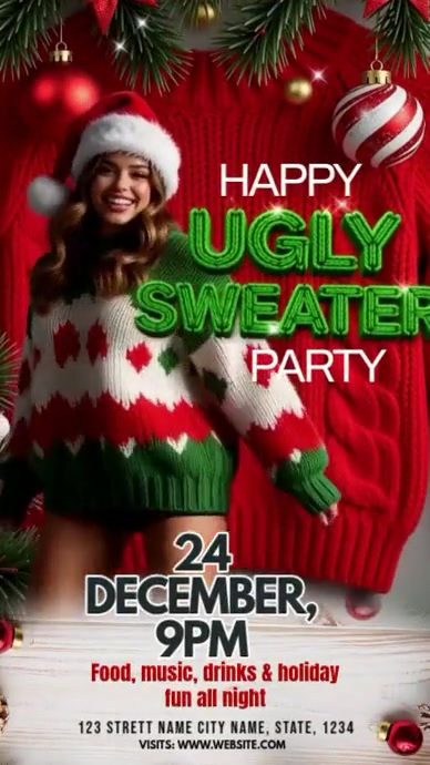 Red Maximalist Christmas Ugly Sweater Party Instagram Story Template ...