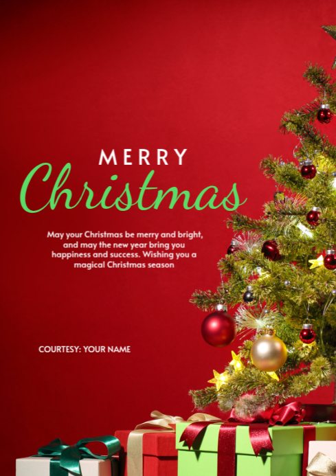 Red Maximalist Christmas Wishes Card Template A3 | PosterMyWall