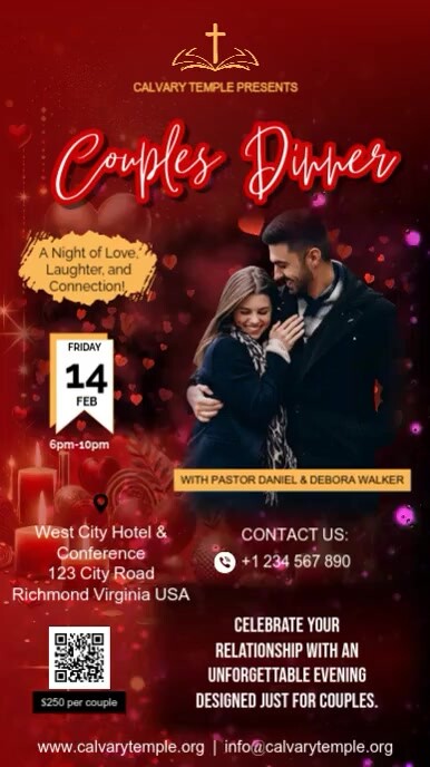 Red Maximalist Church Couple's Dinner Event Ad Instagram Story template