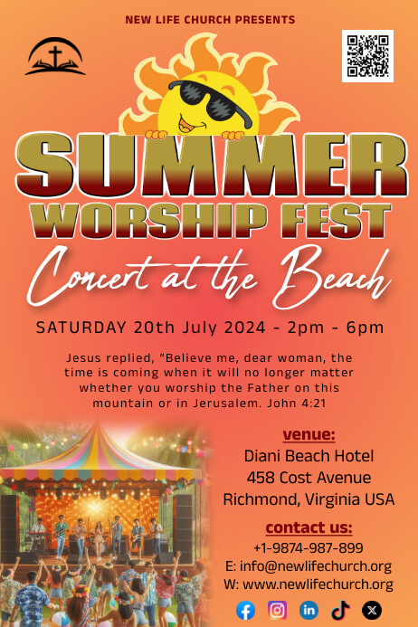 Red Maximalist Church Summer Worship Concert Plakat template