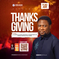 Red Church Thanksgiving Service โพสต์บน Instagram Template