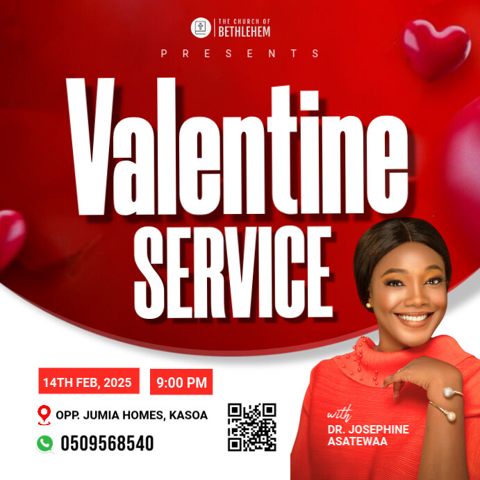 Red Maximalist Church Valentine’s Day Service Flyer Template Square (1:1)