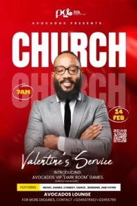 Red Maximalist Church Valentine Service  Poster template