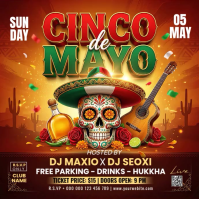 Red Maximalist Cinco de Mayo Party Square Video Carré (1:1) template