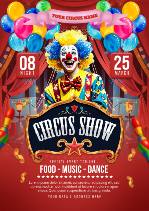 Red Maximalist Circus Show Flyer Template A5