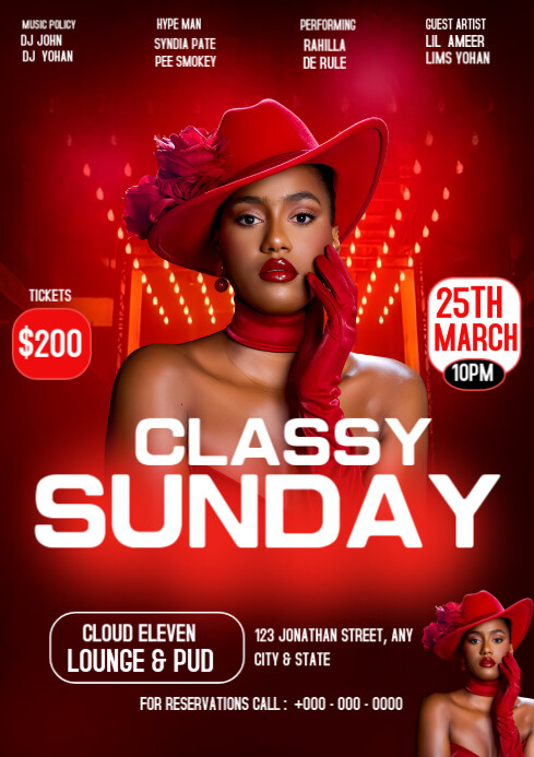 Red Maximalist Classy Sunday Flyer  A4 template