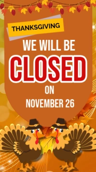 Red Maximalist Closed For Thanksgiving  Digital Display (9:16) template