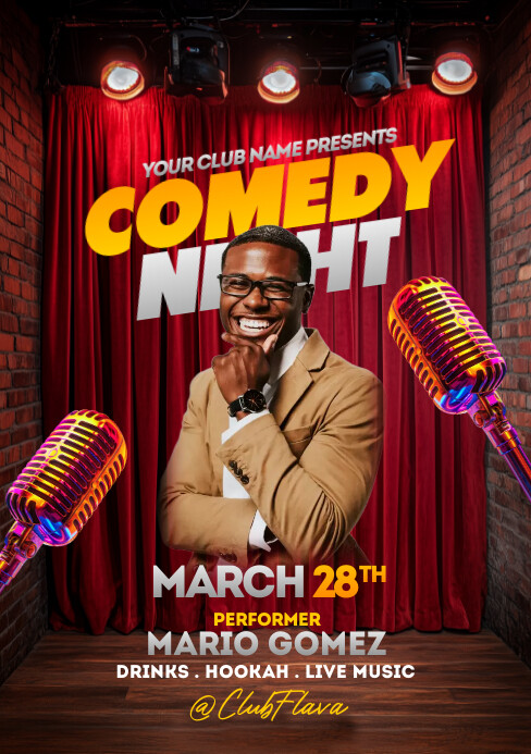 Comedy Night Graphics Red Maximalist Comedy Night A5 Template | PosterMyWall