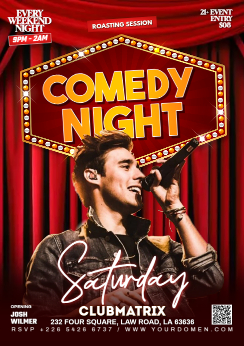 Red Maximalist Comedy Nights  A4 template