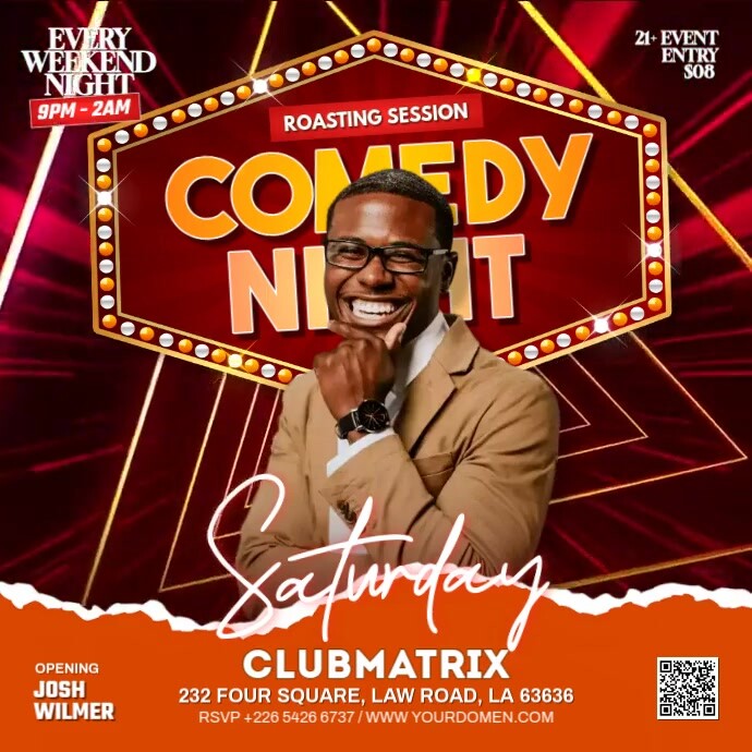 Red Maximalist Comedy Nights  Square (1:1) template