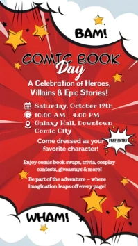 Red Maximalist Comic Book Day  Instagram Story template