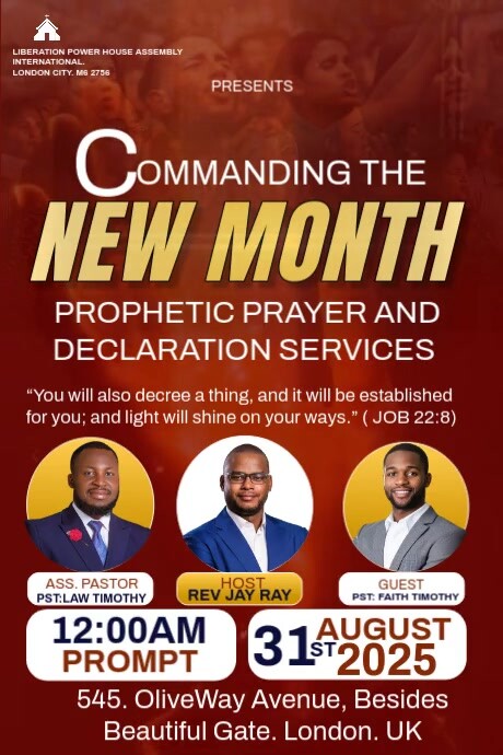 Red Maximalist Commanding The New Month – Prophetic Prayer Video Background For Church Poster template