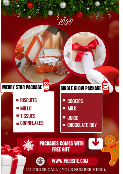 Red maximalist company christmas package promo products online design ...