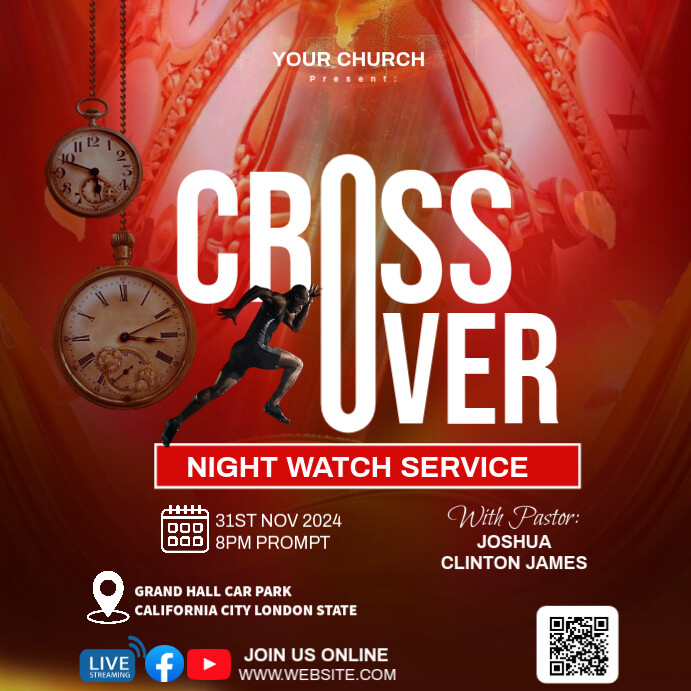 Red Maximalist Cross Over Service Invitation Template Instagram Post