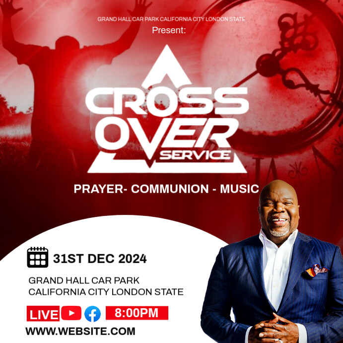 Red Maximalist Cross Over Service Invitation Template Instagram Post