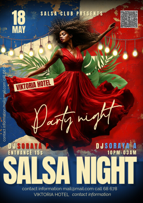 Red Maximalist Cuban Colors Red White And Blue Dance Poster A4 template