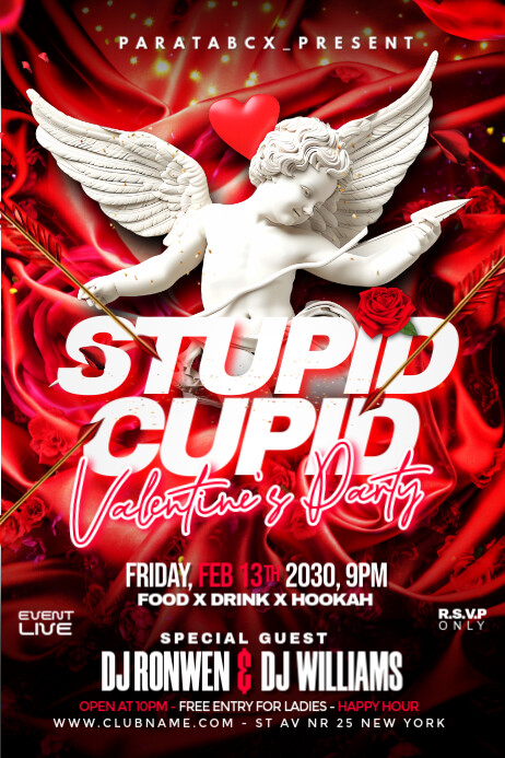 Red Maximalist Cupid Valentine's Night Party Poster Plakkaat template