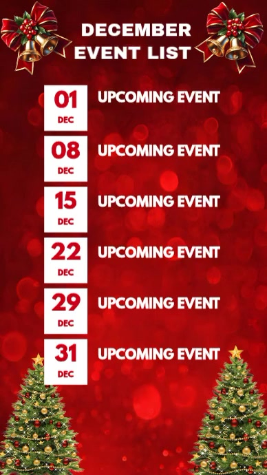 Red Maximalist December Event List Instagram Reel template