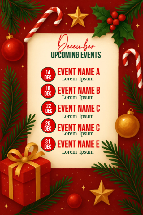 Red Maximalist December Event Schedule Poster Template | PosterMyWall