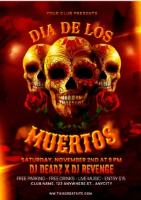 Red Maximalist Dia De Los Muertos Event Party A4 template