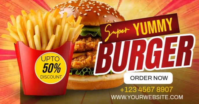 Red Maximalist Discount Burger  Facebook Event Cover template