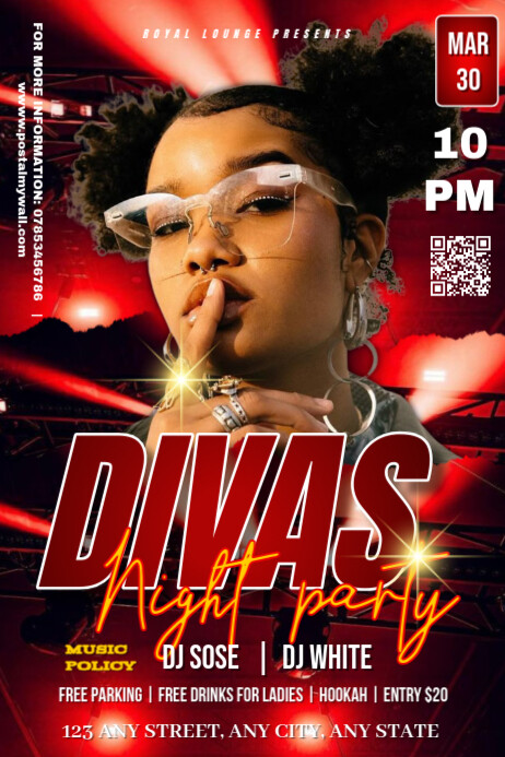 Red Maximalist Divas Night Party  Poster Plakkaat template