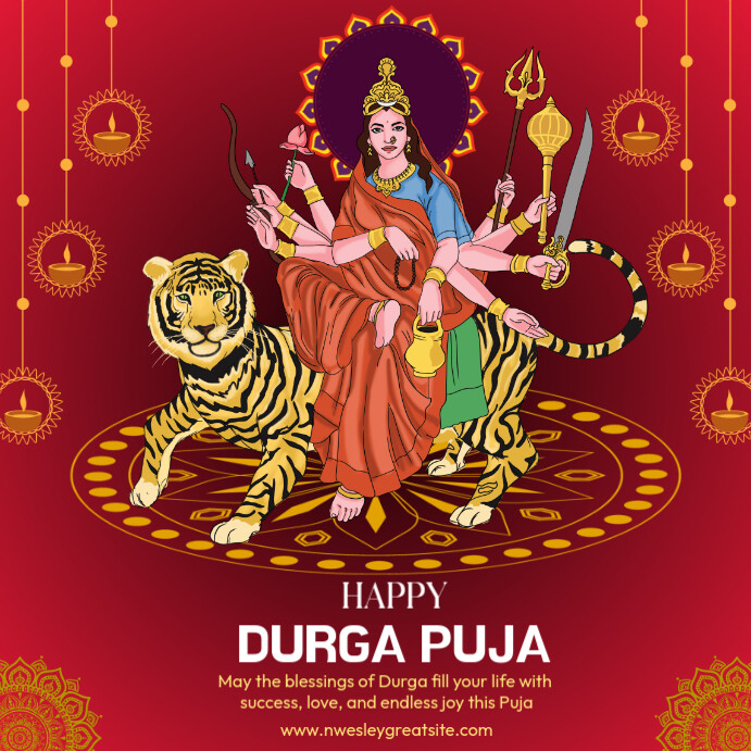 Red Maximalist Durga Puja Square (1:1) template