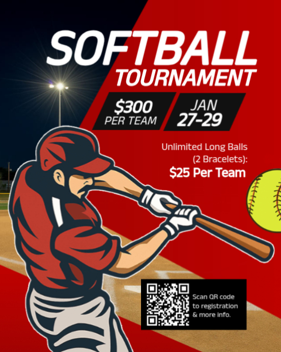 Plantilla de Red Maximalist Dynamic Softball Tournament Event Flyer ...
