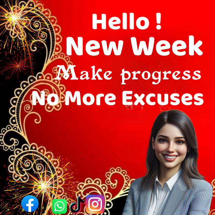 Red Maximalist Editable Captivating Hello New Week Template  Instagram Post