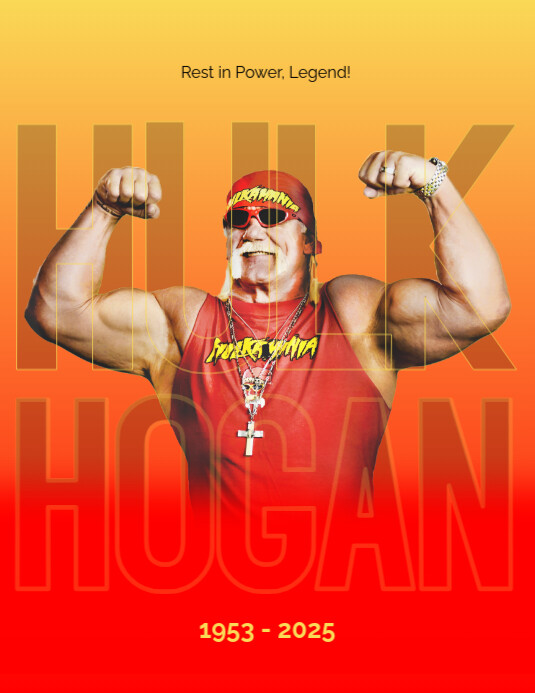Red Maximalist Editable Hulk Hogan Rip Remembrance Legend Flyer (us ...