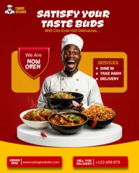 Red Maximalist Editable Restaurant Grand Opening & Food Delivery Flyer Instagram Portrait template