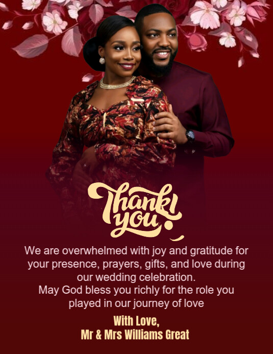 Copy of Red Maximalist Elegant Wedding Thank You Card Flyer (us Letter ...