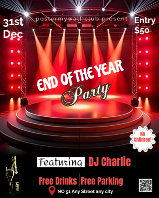 Red Maximalist End Of The Year Party design Instagram Portrait template