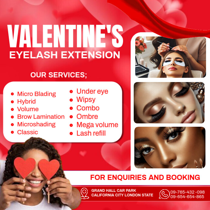 Red Maximalist Eyelash Extensions Valentine's Promotion Template Instagram Post