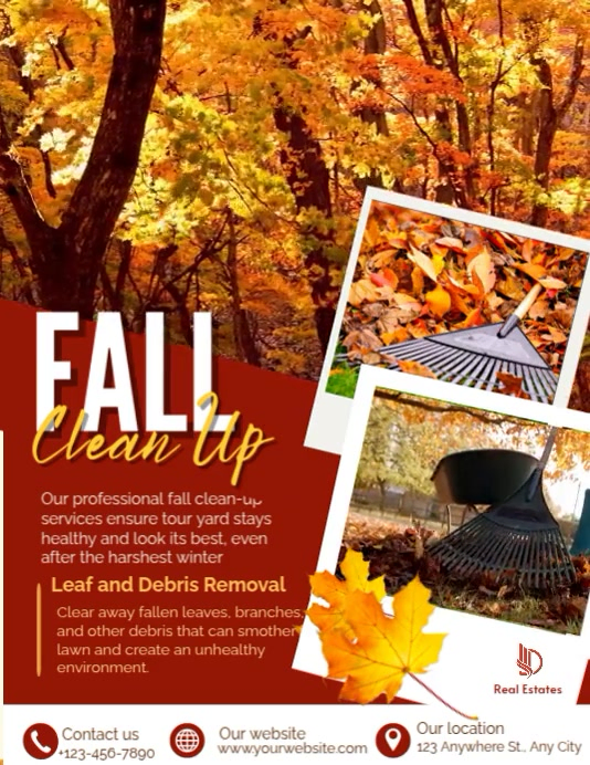 Red Maximalist Fall Cleanup Video Flyer Design Flyer (us Letter ...