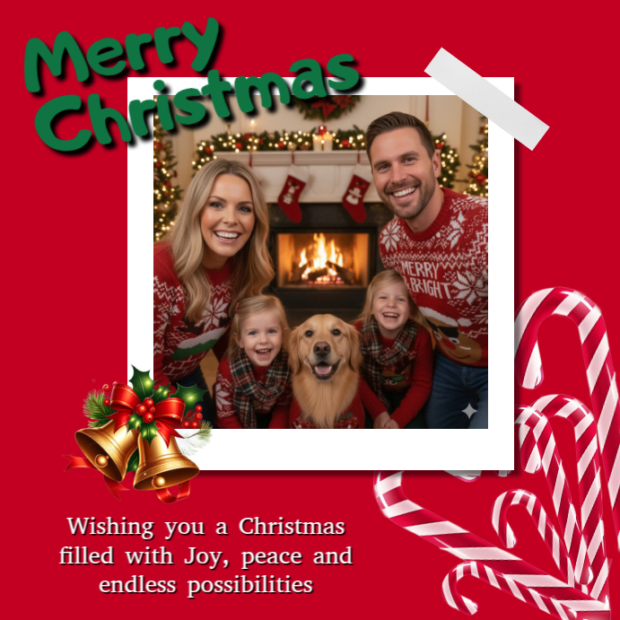 Red Maximalist Family Merry Christmas Greeting Card Instagram Post ...
