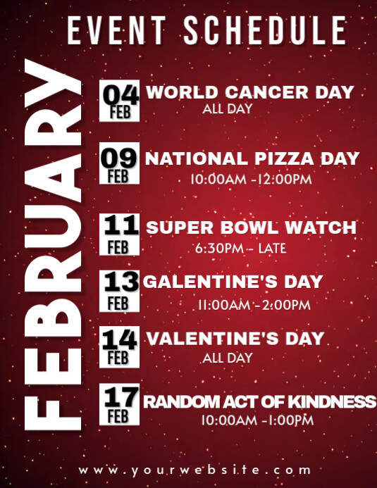 Red Maximalist February Event Schedule  Flyer (us Letter) 传单(美国信函) template