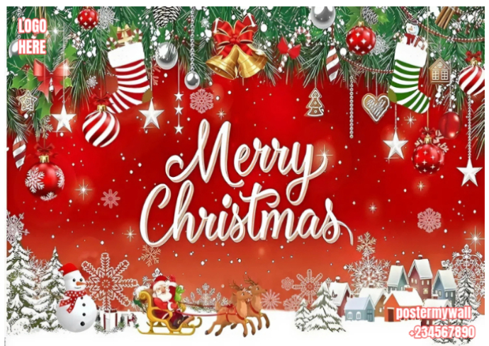 Red Maximalist Festive Merry Christmas Celebration Poster Postcard ...
