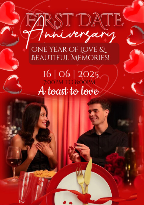 Red Maximalist First Date Anniversary A4 template
