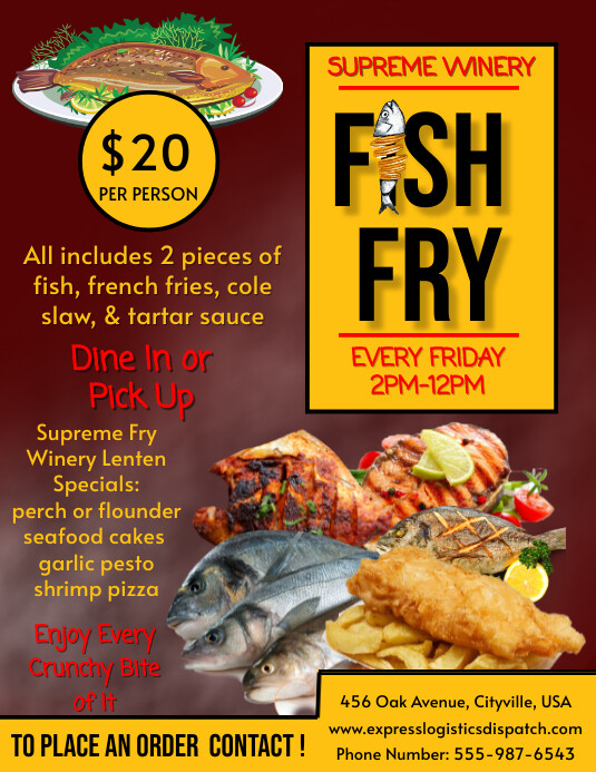 Red Maximalist Fish Fry Flyer , Sea Food Flye Ulotka (US Letter) template
