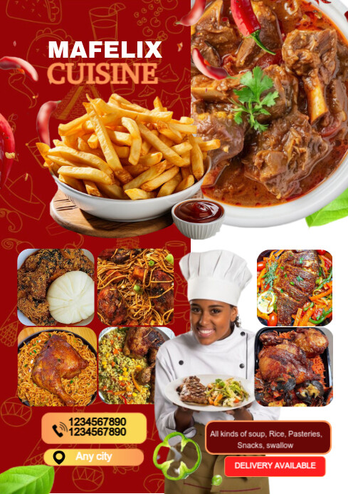 Red Maximalist Food Flyer  A3 template