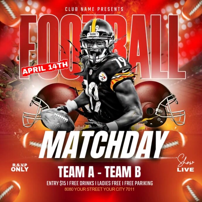 Red Maximalist Football Matchday Instagram Post Template PosterMyWall