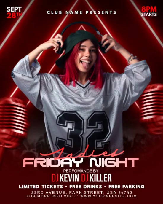 Red Maximalist Friday Night Ladies Party Instagram Portrait Template ...